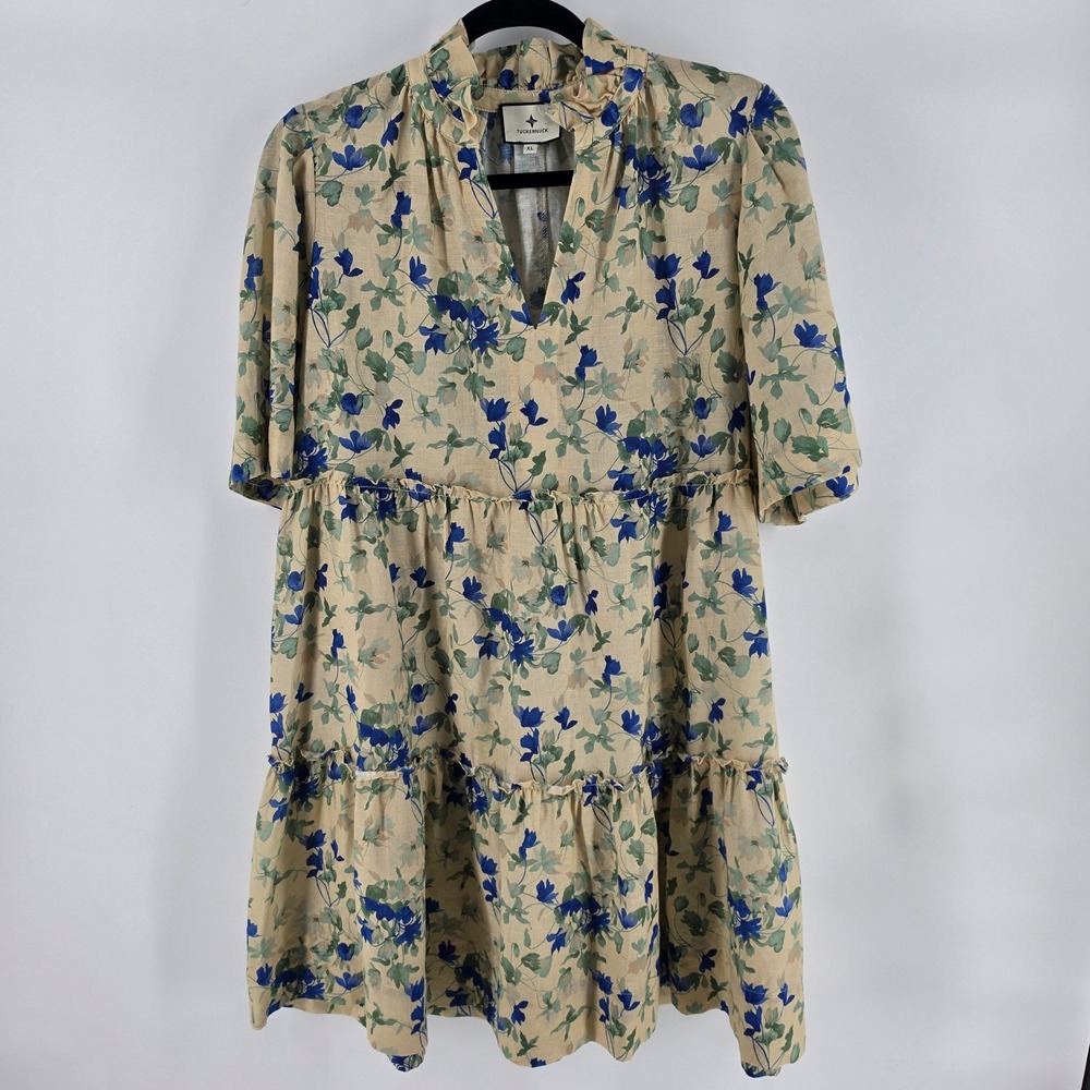 Tuckernuck Bellflower Blooms Crawford Dress XL Floral Linen Blend Tiered Mini